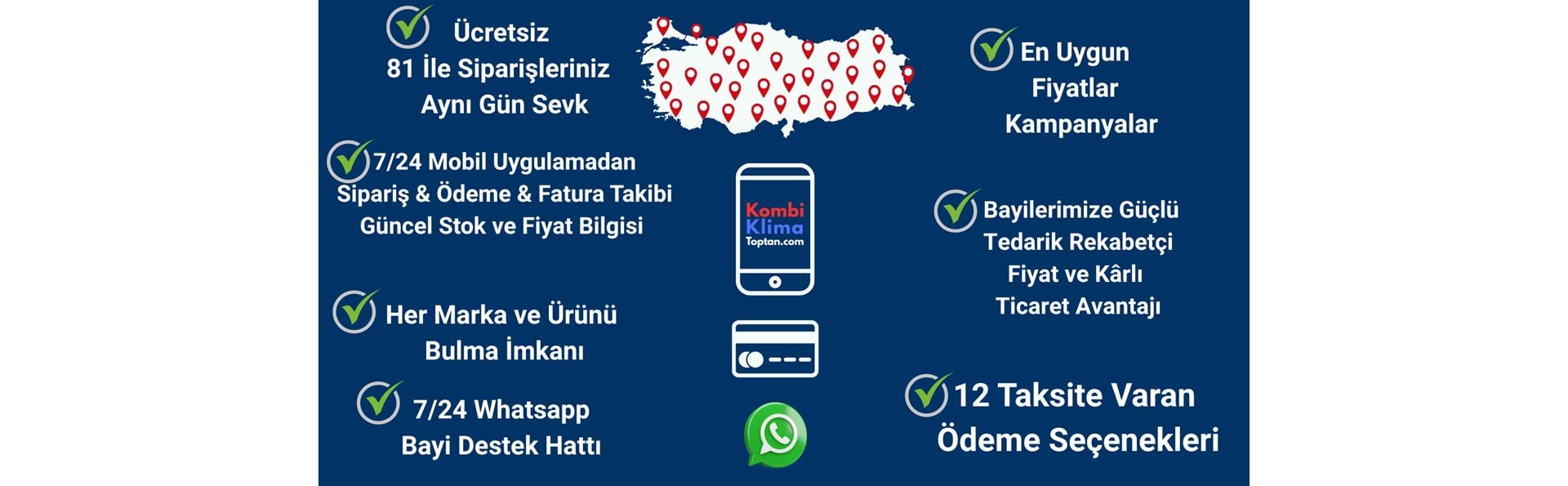 Kombi ve klima ürünlerinde 81 ile aynı gün sevkiyat, 7/24 sipariş ve bayi destek hattı ile toptan satış hizmeti