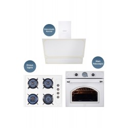 Kumtel Rustik Beyaz Cam Ankastre Set (DA6-835 + KO-40TAHDF + B66-SF2)