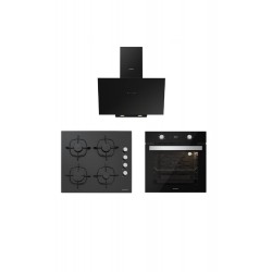 Silverline 3'lü Siyah Cam Ankastre Set (3481 Flam 60 + CS5335B02 + BO6504B01)