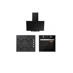 Silverline 3'lü Siyah Cam Ankastre Set (3481 Flam 60 + CS5335B02 + BO6504B01)